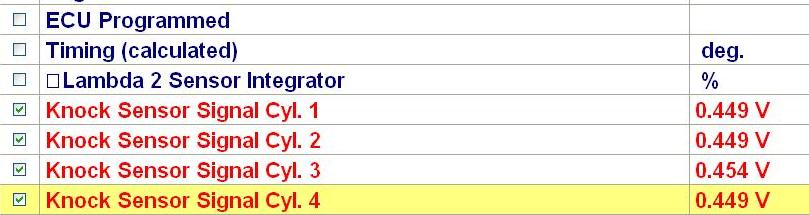 knock sensor values engine cold, engine on tickover