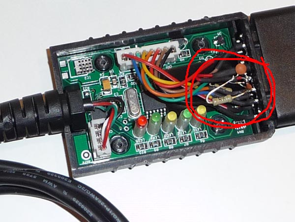 Soldered the new terminating resistors/capacitors on the OBD connector