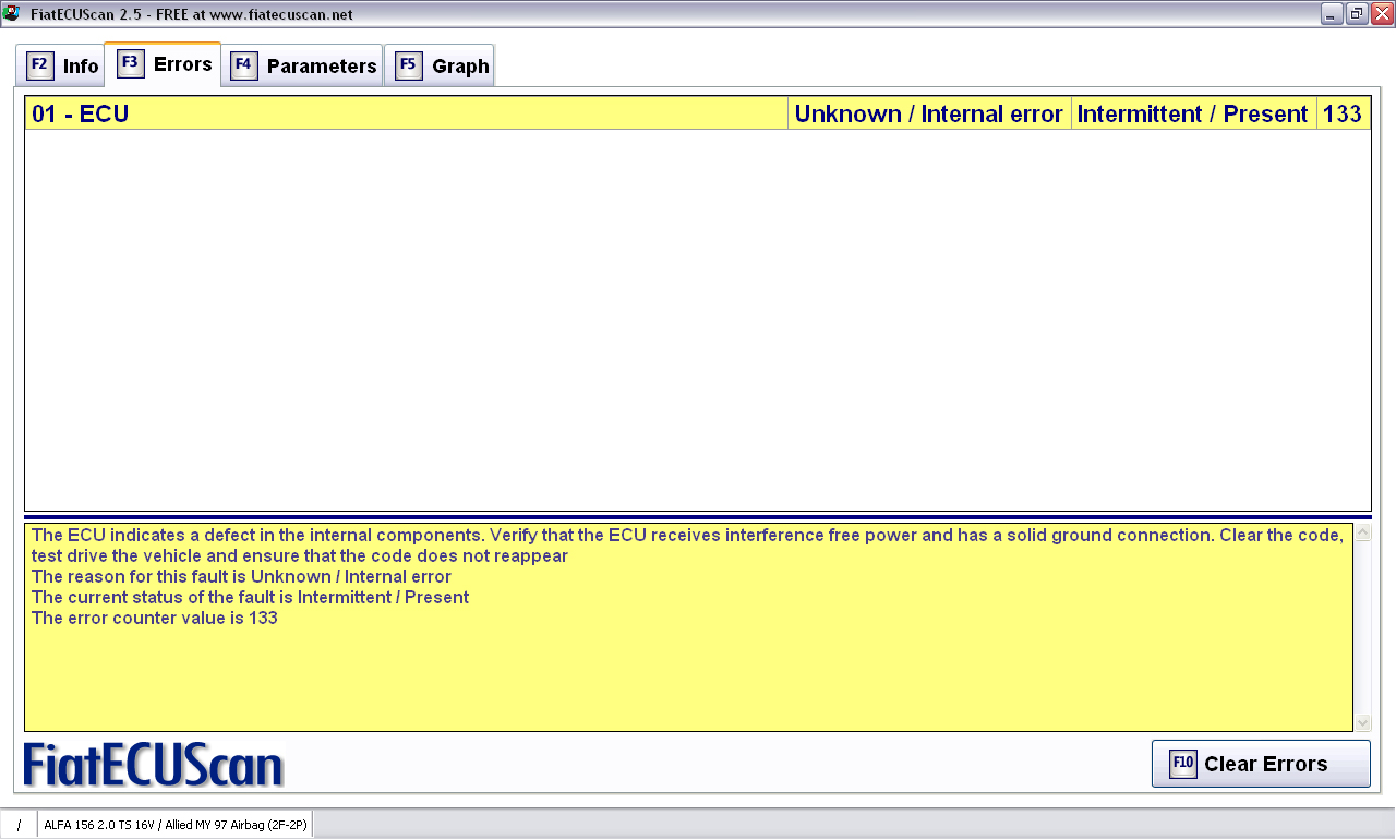 Error code for airbag ECU