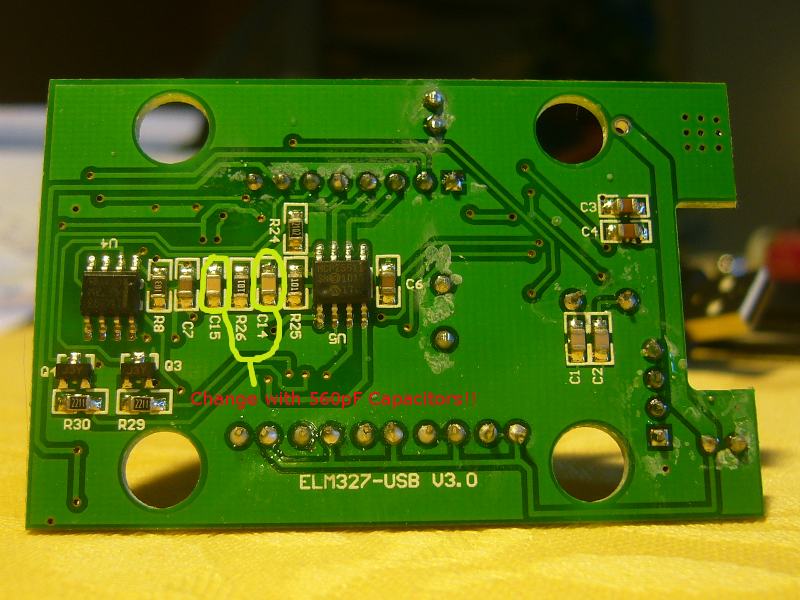 Elm327-usb V3.0  with the wrong capacitors